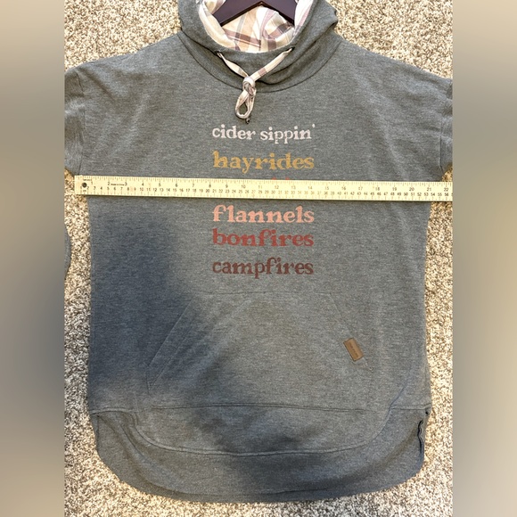 Maurices Fleece Hoodie with Plaid Hood Graphic Long Sleeve Sweatshirt Size M - Picture 15 of 16